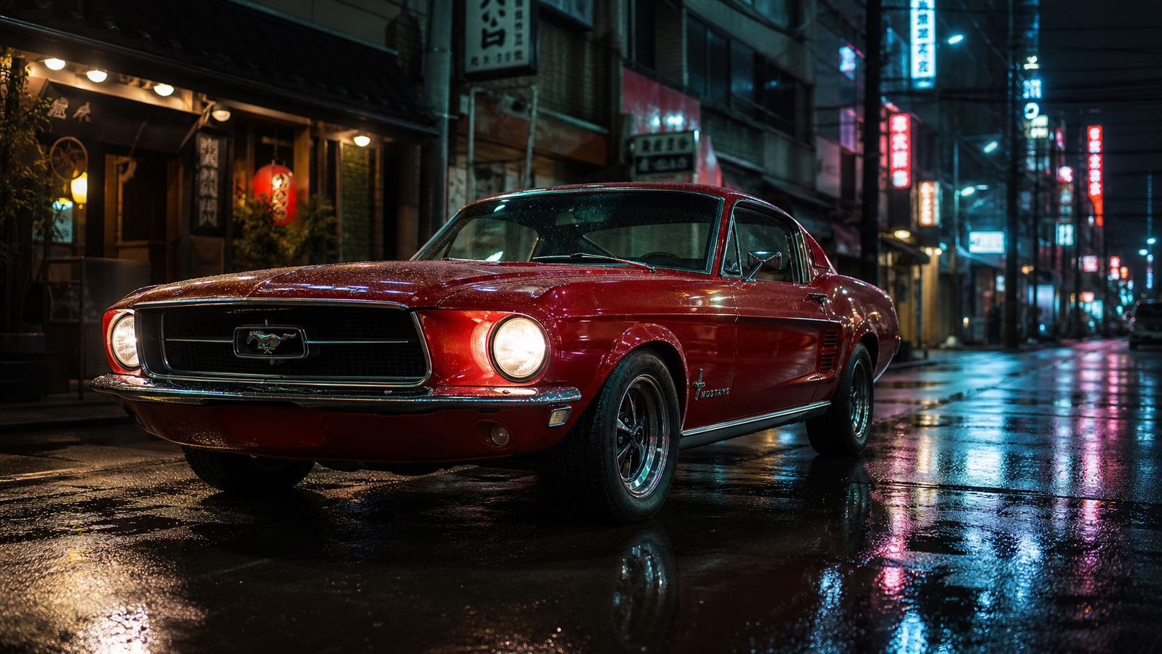Example of a clarified prompt result showing a photorealistic red Mustang