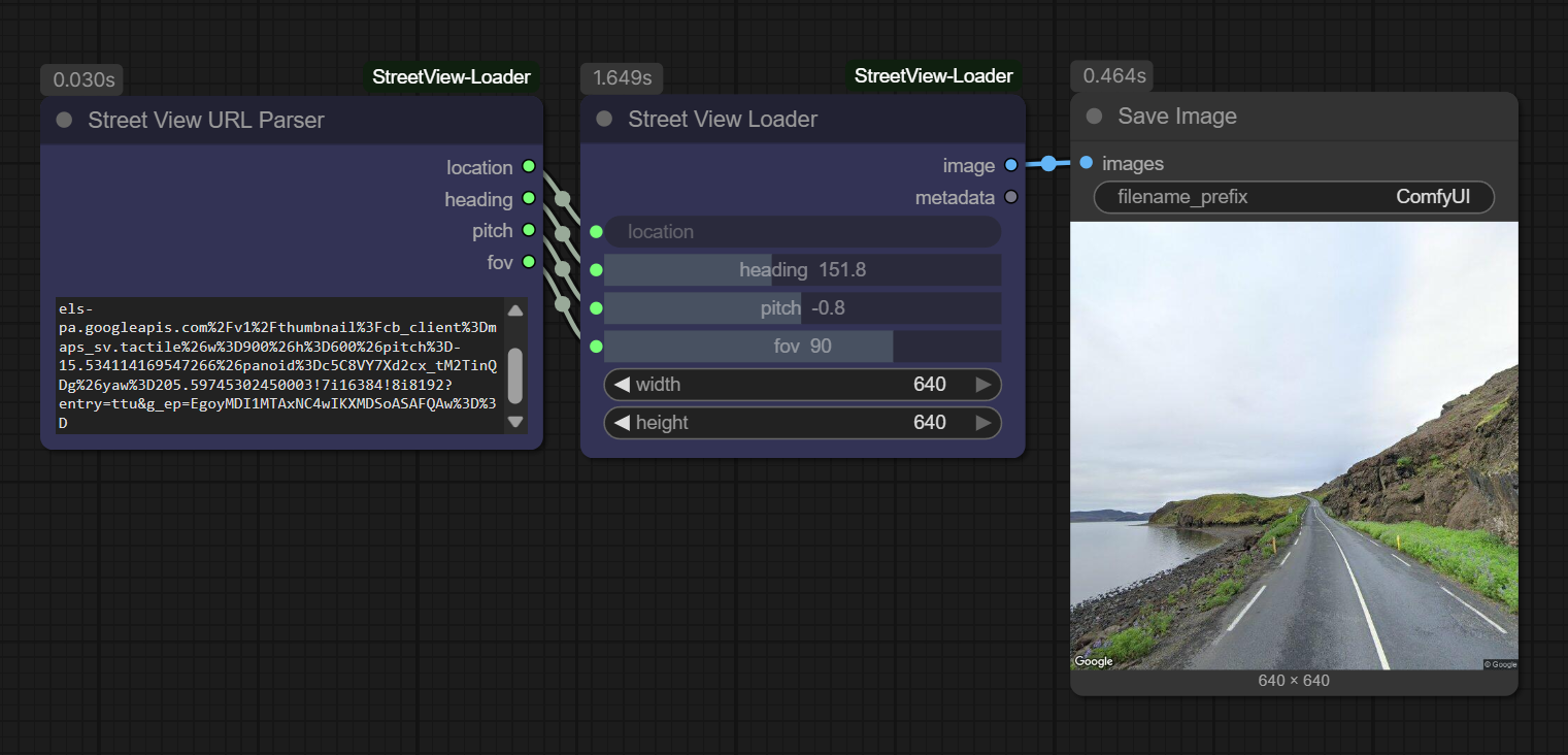 Preview of the ComfyUI Street View Loader node