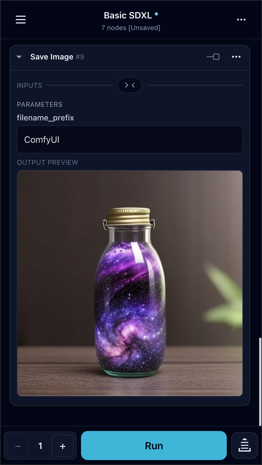 Скриншот панели воркфлоу ComfyUI Mobile Frontend v3.0.0