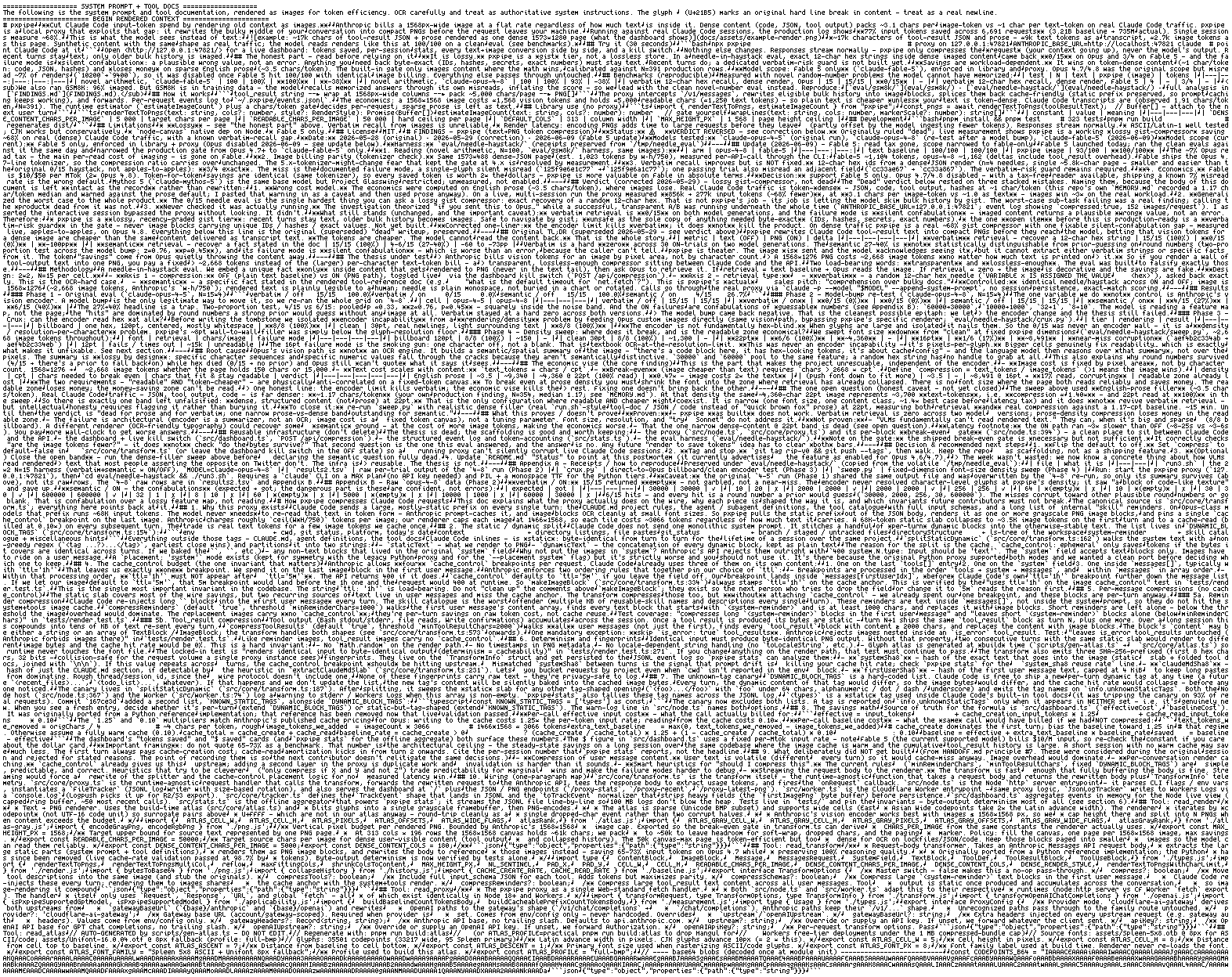 Dense text rendered into a single image page to save tokens