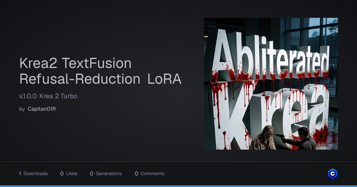 Krea2 TextFusion Refusal-Reduction LoRA - v1.0 | Krea 2 LoRA | Civitai