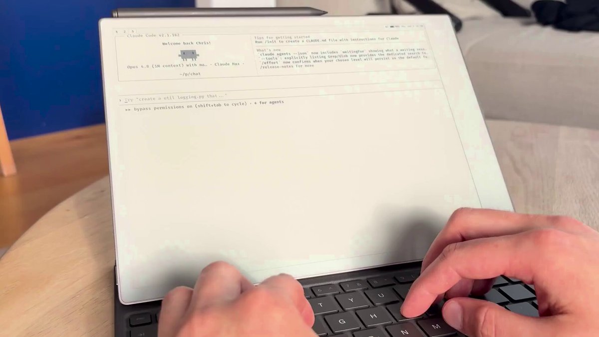 Screenshot of Claude Code running on an e-ink display