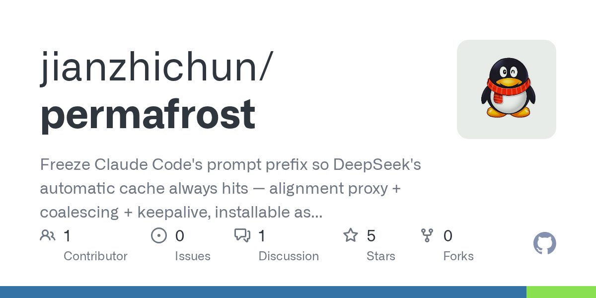 Permafrost – freeze Claude Code's prompt prefix, cut your DeepSeek bill 64%