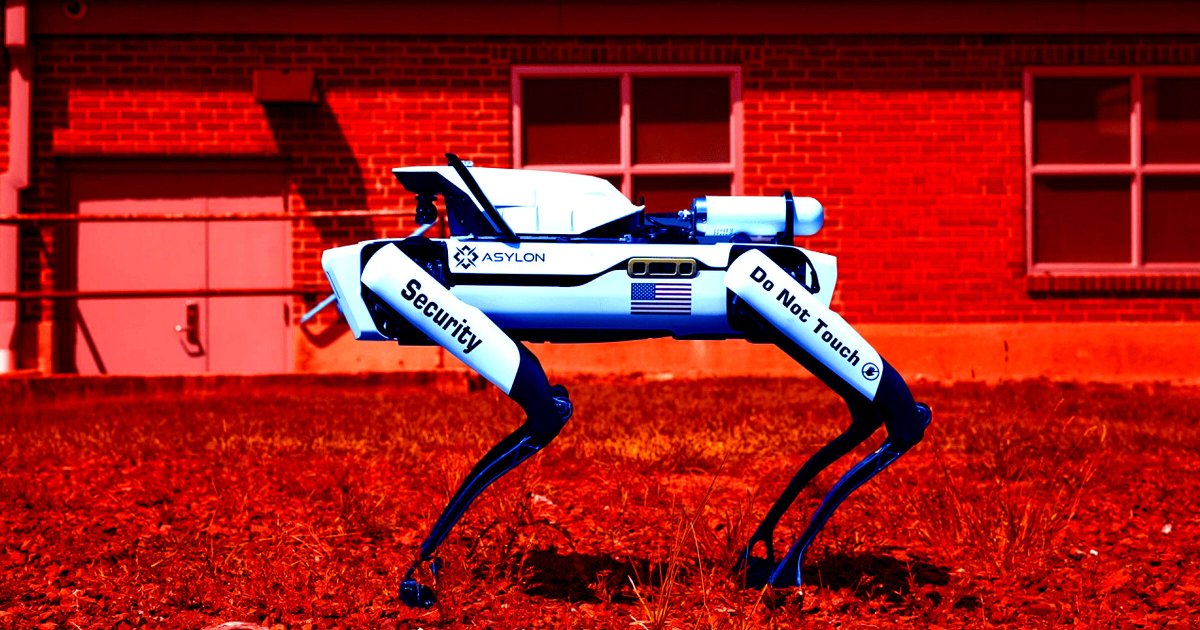 A color-treated photo of a robot dog by the company Asylon Robotics