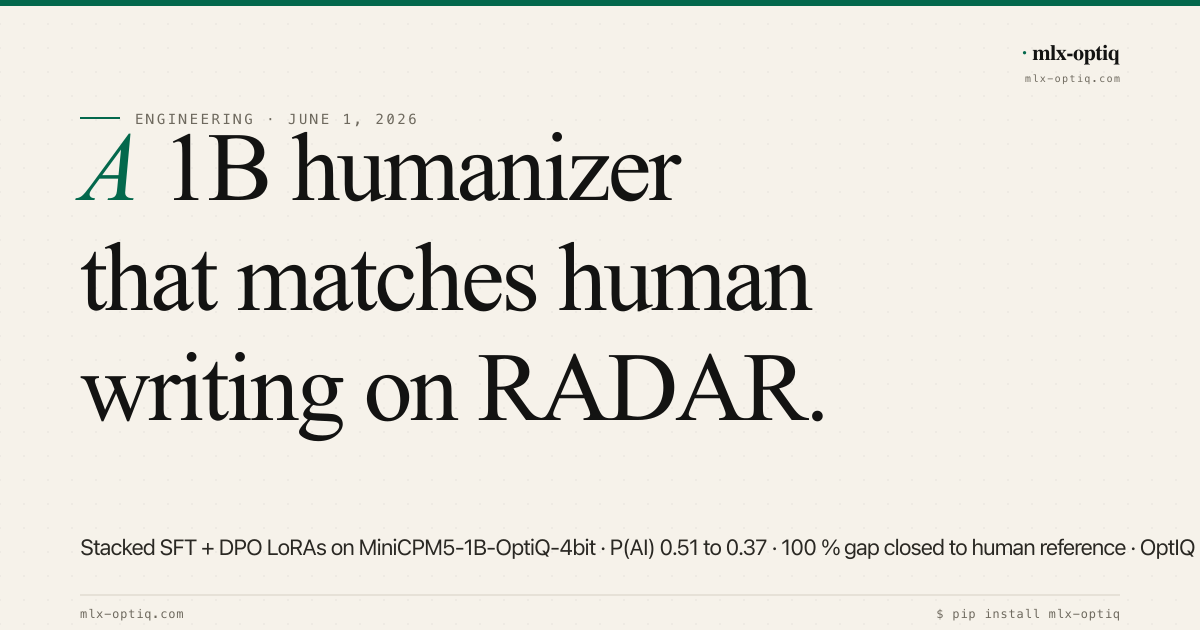 A 1B humanizer that matches human writing on an AI detector