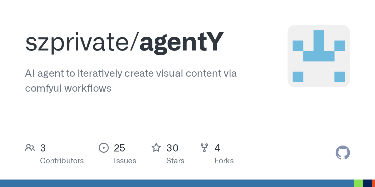 szprivate/agentY — AI agent to iteratively create visual content via ComfyUI workflows (GitHub, README)