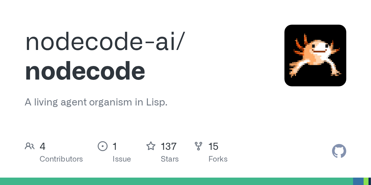 Show HN: Nodecode, open-source living agent in Lisp that rewrites itself for you