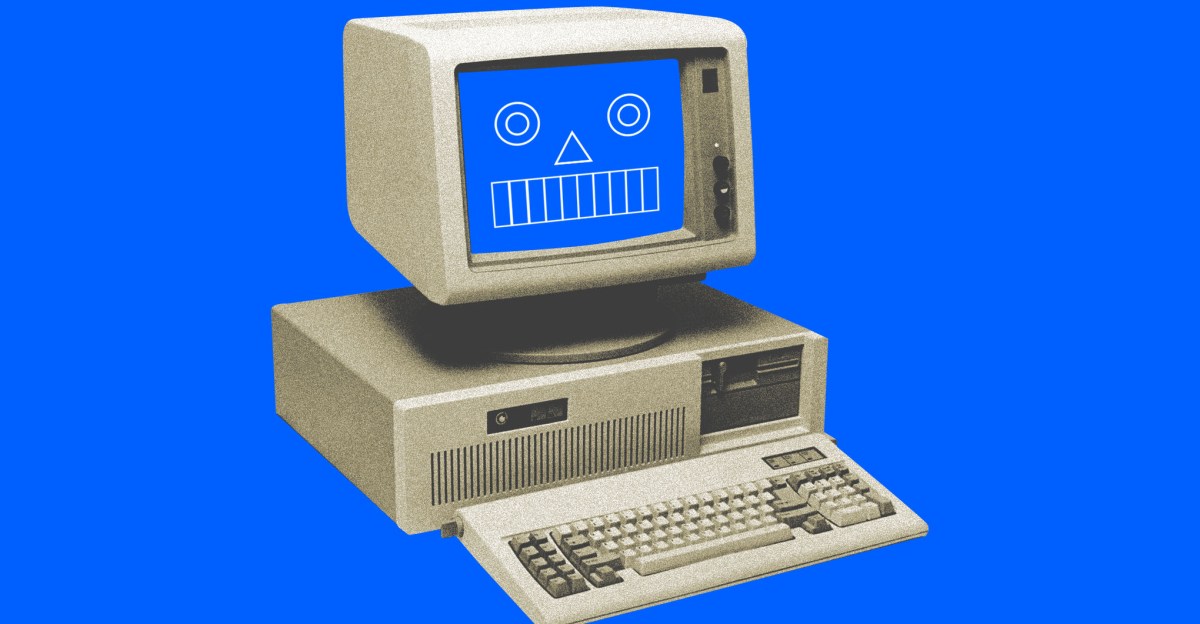 An illustration of a robotic face inside a computer