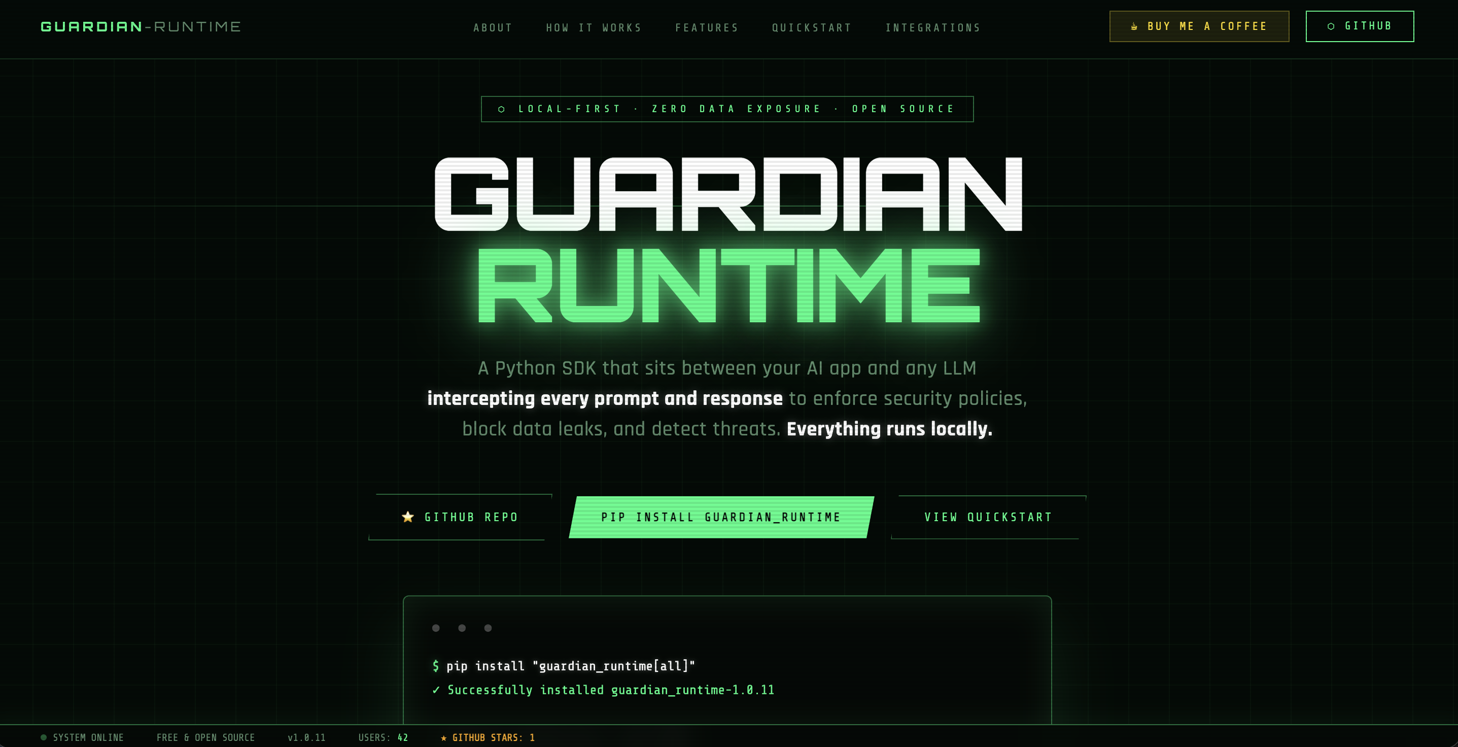 Dashboard showing costs and threats