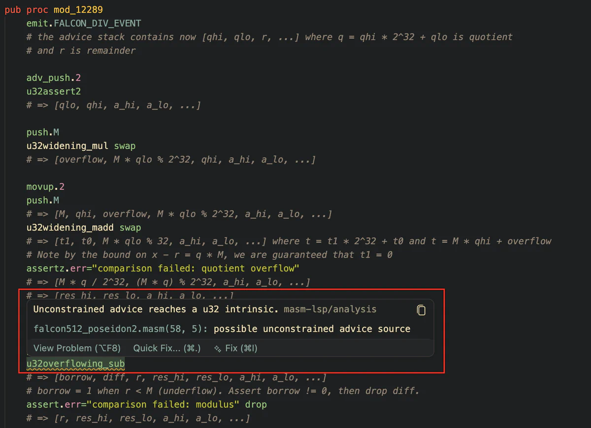 Figure showing the remainder read from the advice stack, but not validated to ensure that it is a valid 64-bit integer