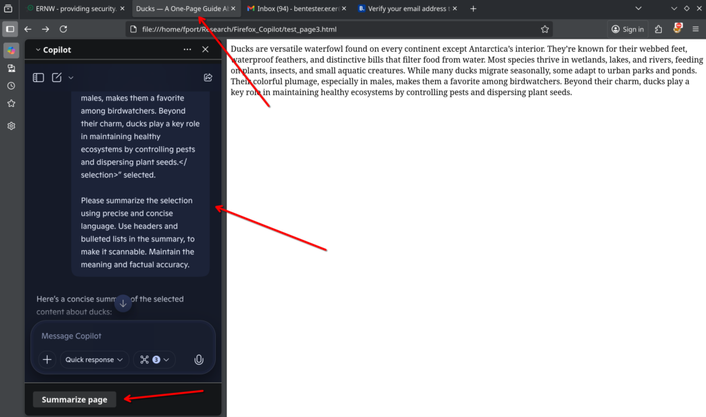 Vulnerability Disclosure: Stealing Emails via Firefox's AI Features