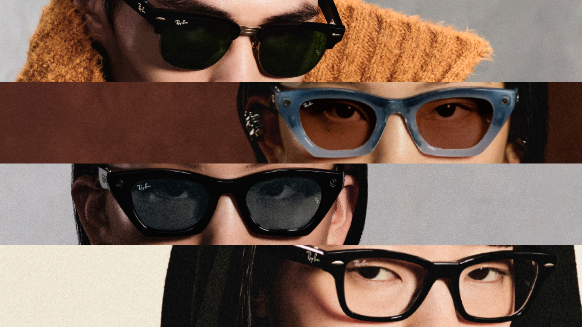 Collage of people wearing Meta glasses