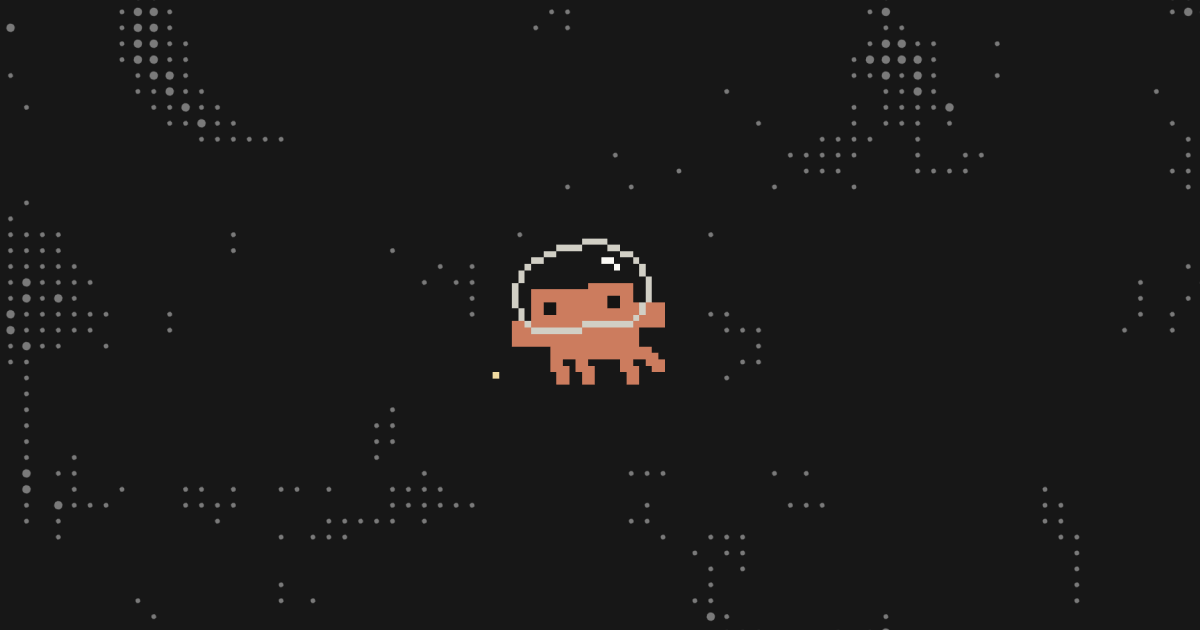claude.dev: Clawd drifting through a field of dots