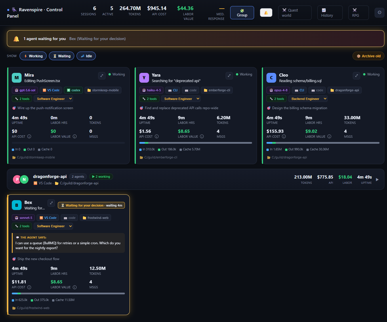 Screenshot of the Ravenspire control panel