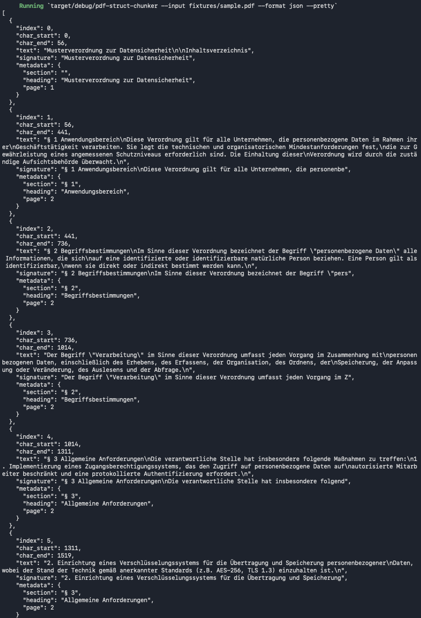 Screenshot demonstrating the tool's ability to chunk PDFs with layout awareness