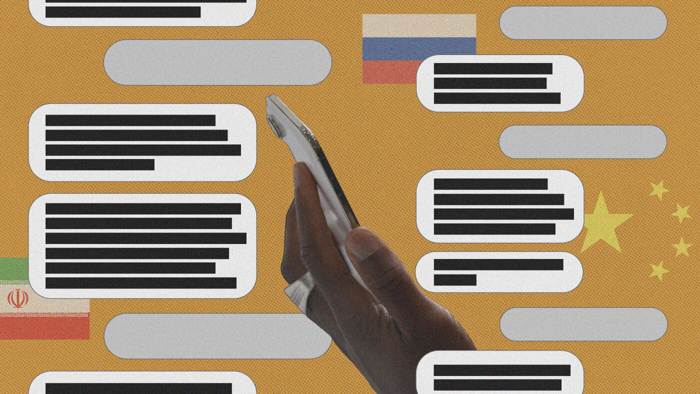 Illustration for the NPR/NewsGuard test of AI chatbots and AI summaries on state propaganda narratives